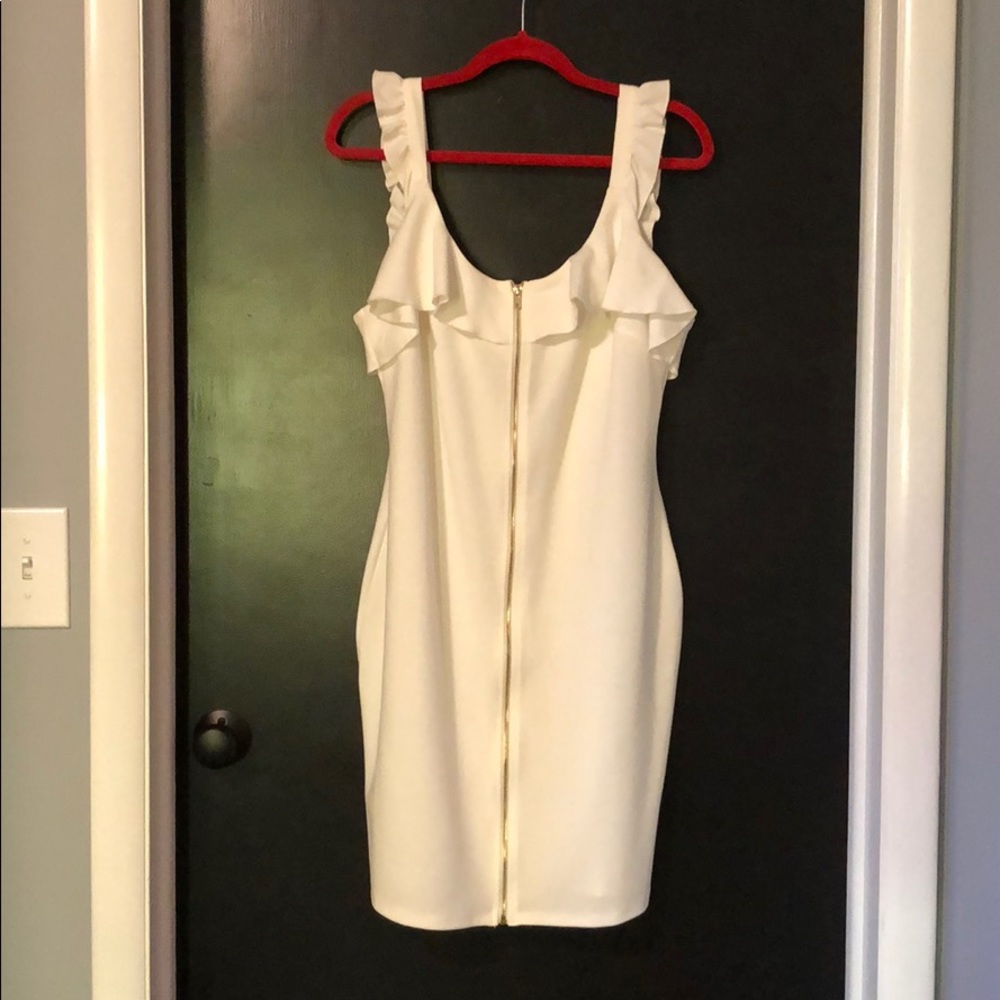 Fashion Nova white dress with zipper and ruffle
